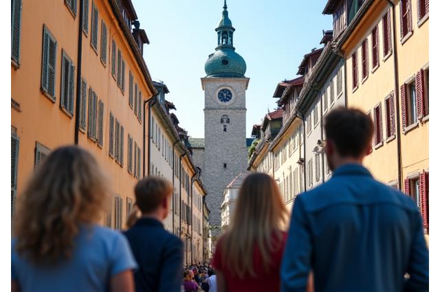 Historische Altstadt von Graz mit Uhrturm bei einer Stadtführung