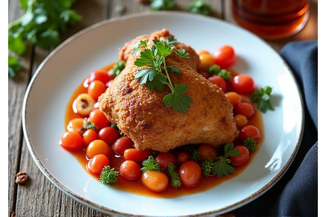 Teller mit steirischem Backhendl und Salat