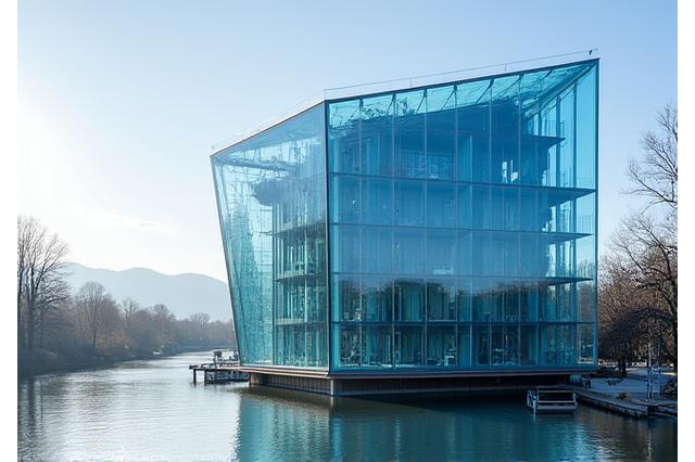 Kunsthaus Graz und die Murinsel auf dem Fluss Mur