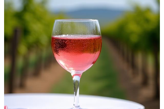 Glas Schilcher Roséwein und Weintrauben