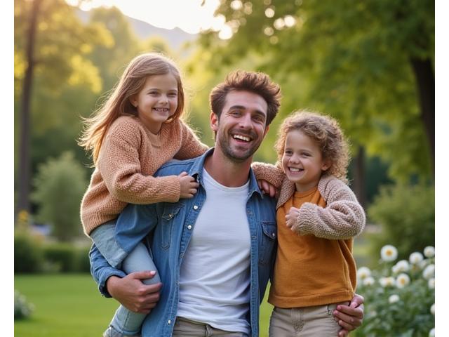 Lachende Familie beim Erkunden eines Schlossparks in Graz