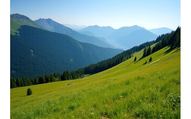 Grüne Berglandschaft der Oststeiermark mit Wäldern und Almen
